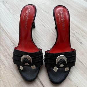 Yves Saint Laurent Black and Red Open-Toe Heels Slip On Mule Heels Authentic